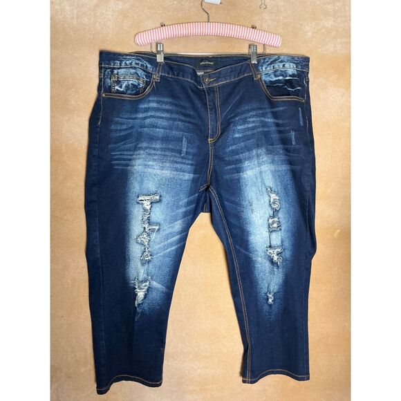 Ashley Stewart Distressed Dark Wash Blue Denim Jeans Size 24 - Picture 1 of 7